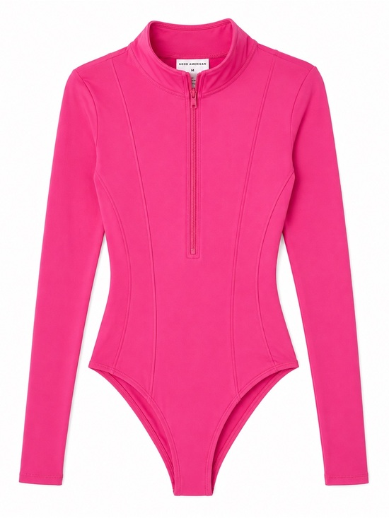 Good American Other - Good American Pink Long Sleeve Zip One Piece Swimsuit M NWT